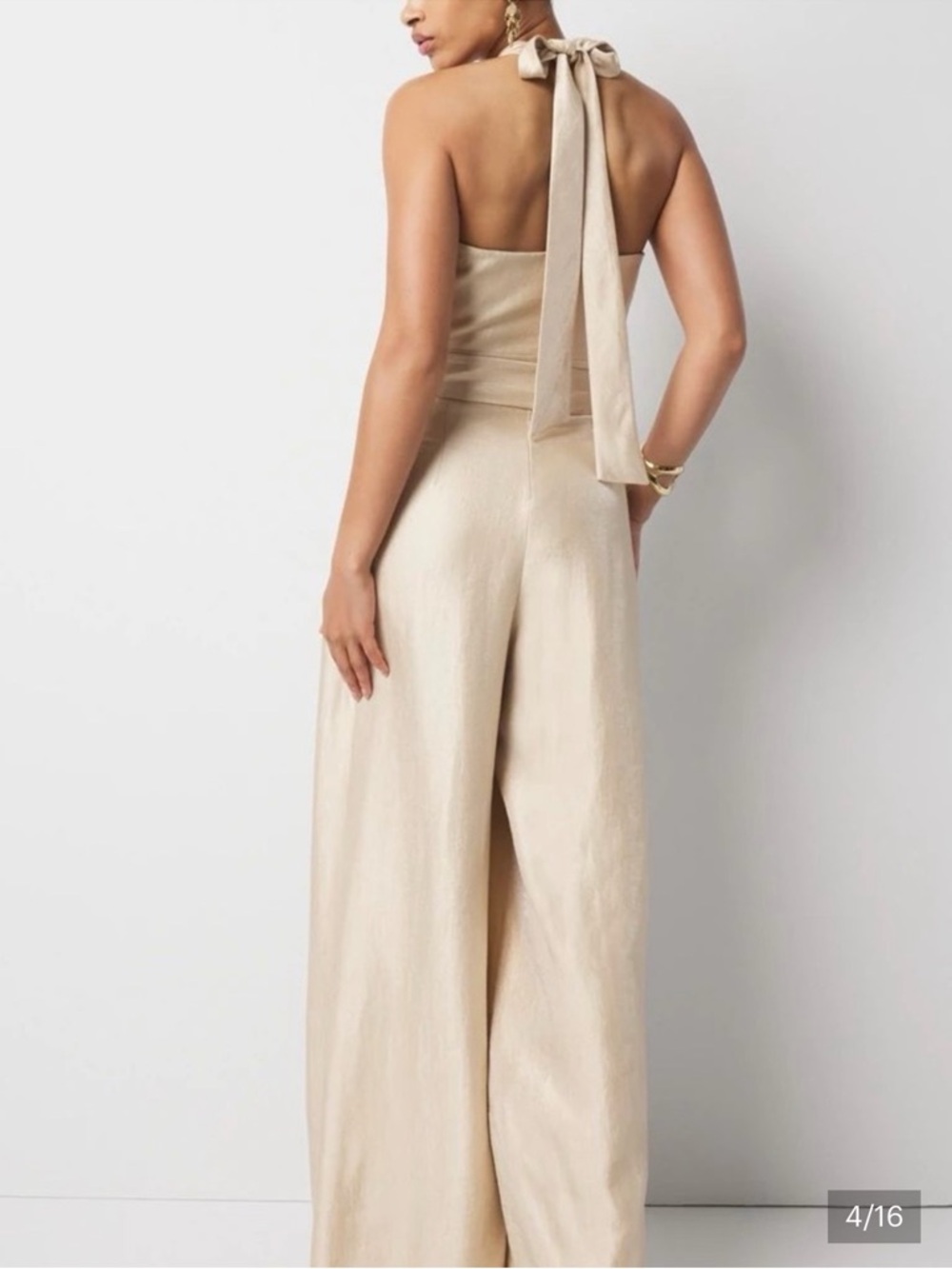 White House Black Market Beige Cream Wide-Leg Jumpsuit (does not have a belt ) - Picture 2 of 4
